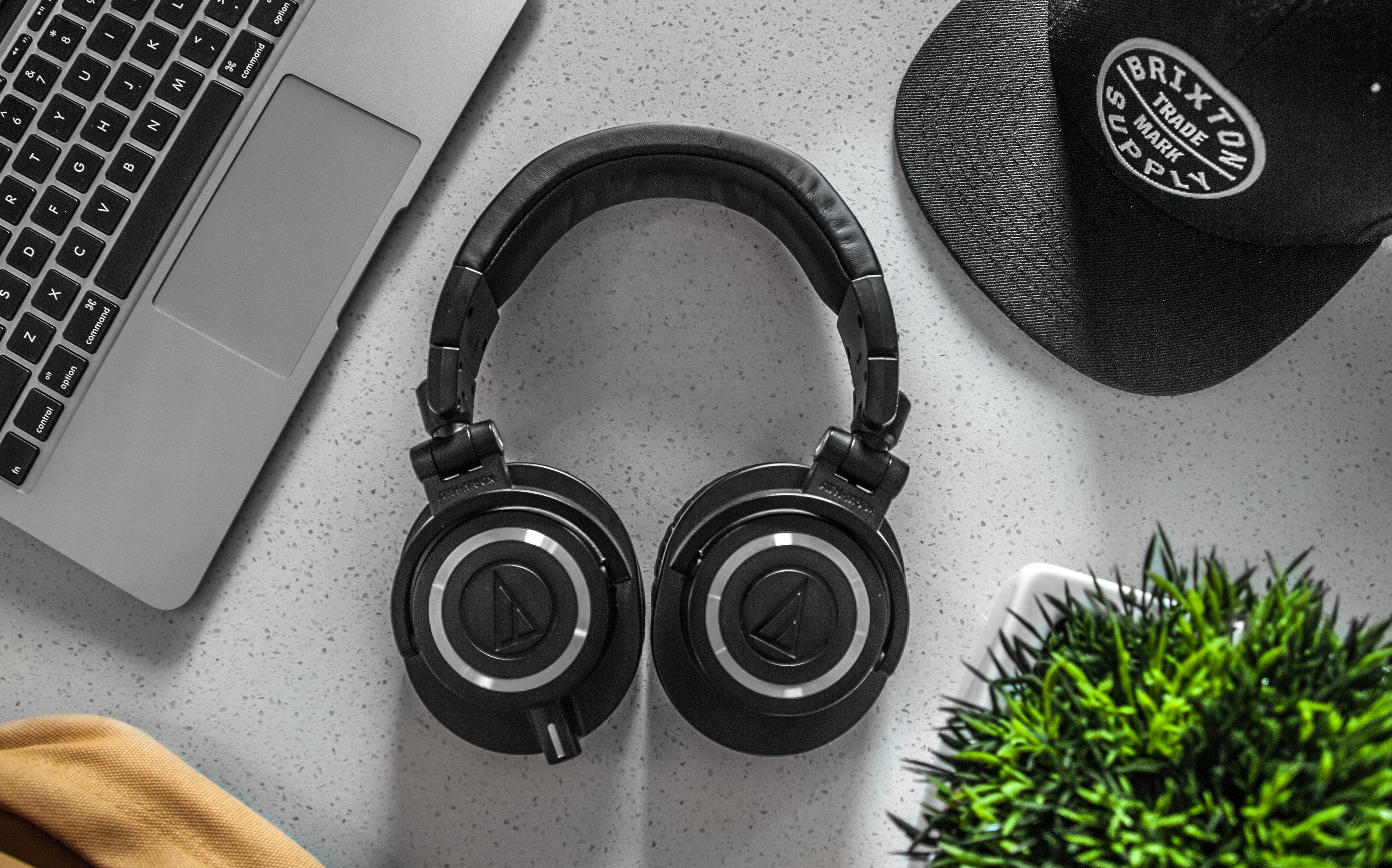 over ear headphone on a desk