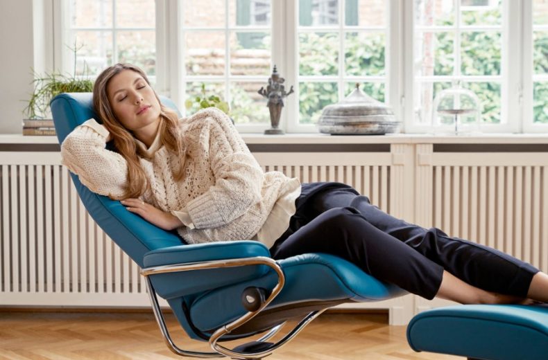 blue recliner with relax woman