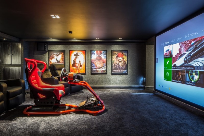 Cinema Gaming Basement with Racing Game Chair