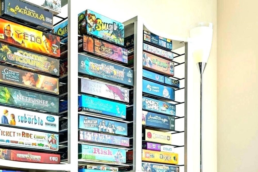 game room wall shelf storage game boards